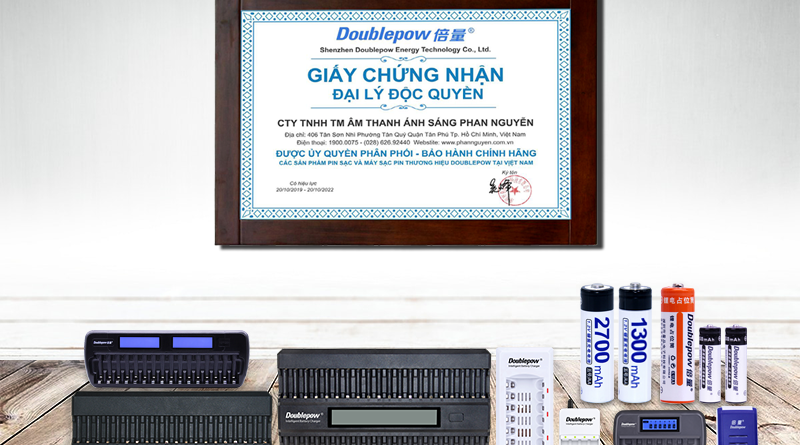 Chứng nhận đại lý phân phối độc quyền pin sạc - máy sạc pin Doublepow