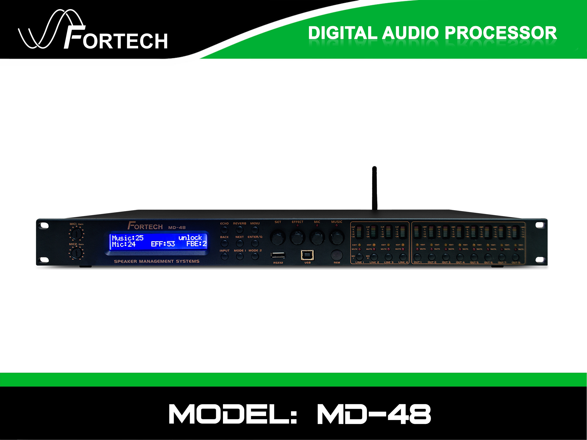 Fortech MD-48 4 in 8 out Thiết bị xử lý âm thanh All in One cao cấp.