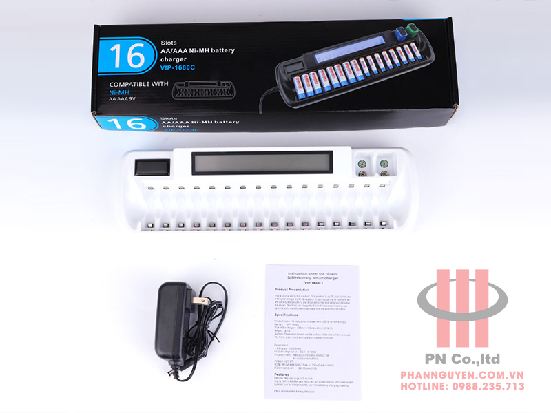 Bộ sạc 16 viên pin thông minh MP VIP-1680C tự ngắt khi đầy