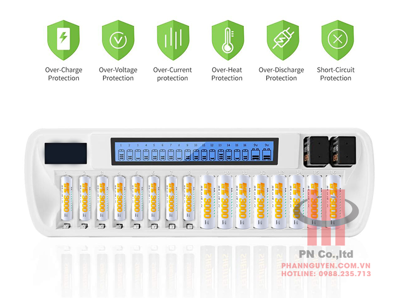 Bộ sạc 16 viên pin thông minh MP VIP-1680C tự ngắt khi đầy
