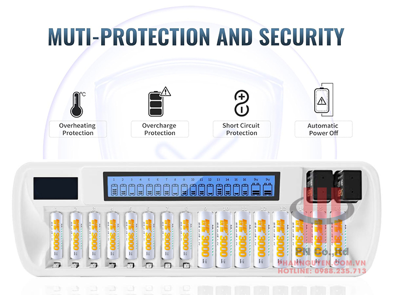 Bộ sạc 16 viên pin thông minh MP VIP-1680C tự ngắt khi đầy
